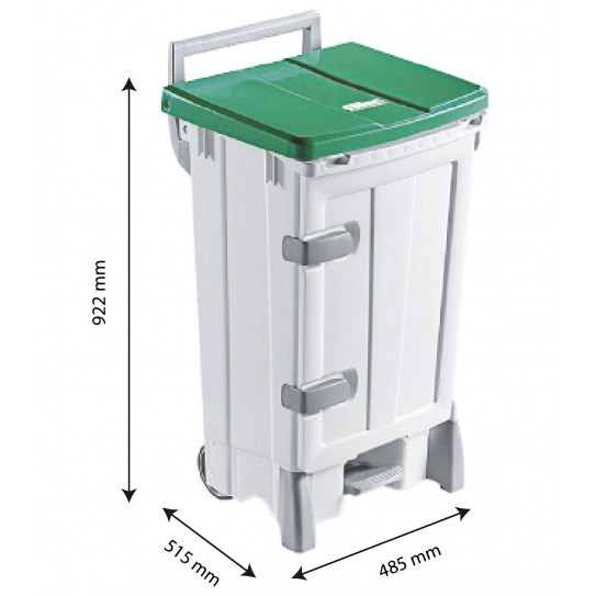 Dimensions Poubelle collecteur à pédale Polaris 2 roues, porte frontale et couvercle vert - Gilac G614823