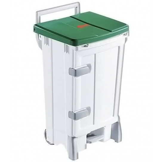 Poubelle collecteur à pédale Polaris 2 roues, porte frontale et couvercle vert -Gilac G614823