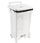 Poubelle collecteur à pédale Polaris 2 roues, porte frontale et couvercle blanc - Gilac G614821