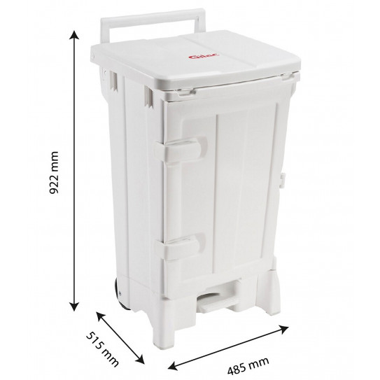 Dimensions Poubelle collecteur à pédale Polaris 2 roues, porte frontale et couvercle blanc - Gilac G614821