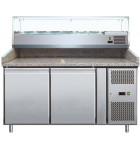Meuble Pizza Chef 2 portes dessus granit + Vitrine ingrédients réfrigérée - PZ2600TN-VRX380