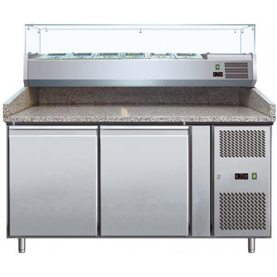Meuble Pizza Chef 2 portes dessus granit + Vitrine ingrédients réfrigérée - PZ2600TN-VRX380
