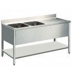 Plonge inox 2 bacs à gauche et 1 égouttoir droite 1600x700x950 acier inox 18/10 AISI 441 - Diamond L1621D-D