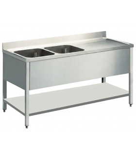 Plonge inox 2 bacs à gauche et 1 égouttoir droite 1600x700x950 acier inox 18/10 AISI 441 - Diamond L1621D-D