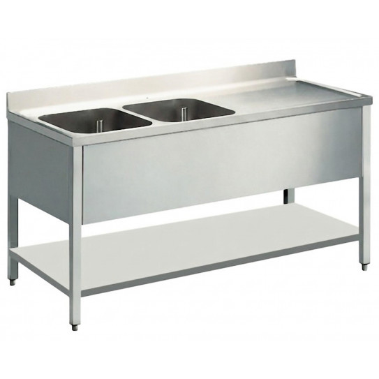 Plonge inox 2 bacs à gauche et 1 égouttoir droite 1600x700x950 acier inox 18/10 AISI 441 - Diamond L1621D-D