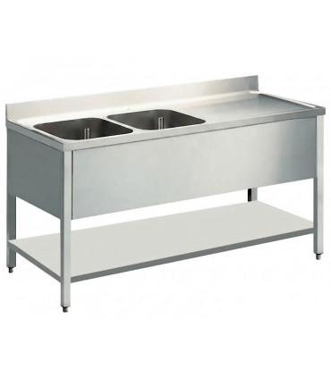Plonge inox 1600x700mm 2 bacs gauche et 1 égouttoir droite
