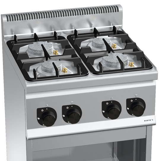Détail piano gaz 4 feux 2x6kW + 2x3,5kW - 60x60x90cm PLUS 600 G6F4MPW BERTO'S 21602600