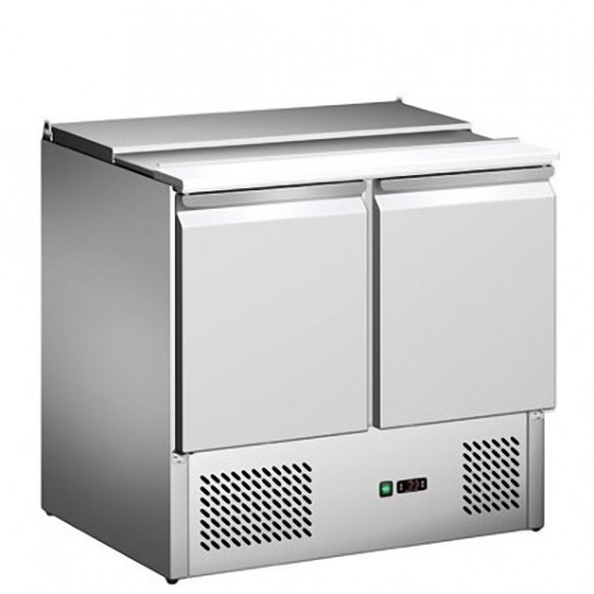 Saladette réfrigérée ventilée inox 2 portes + plan de découpe S900STD