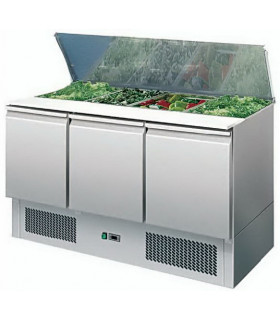 Saladette réfrigérée ventilée inox 3 portes + plan de découpe S903STD