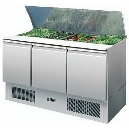 Saladette réfrigérée ventilée inox 3 portes + plan de découpe S903STD
