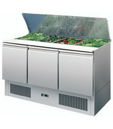 Saladette réfrigérée ventilée inox 3 portes + plan de découpe S903STD Saladette réfrigérée ventilée inox 3 portes + plan de découpe S903STD