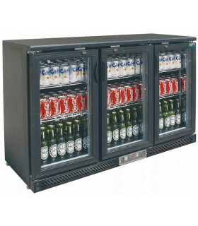 Desserte réfrigérée de bar 3 portes vitrées + skinplate noir - L1350 x P535 x H935 mm - 335 L - C3B