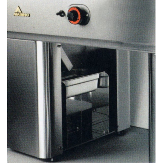 Détail bac GN1/3 x 100 de récupération des graisses intégré dans le piètement - FRY-TOP MAINHO FC-120/7