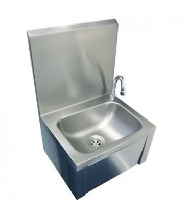 Lave-mains inox à commande fémorale par panneau basculant grand dosseret Lave-mains inox à commande fémorale par panneau basculant grand dosseret