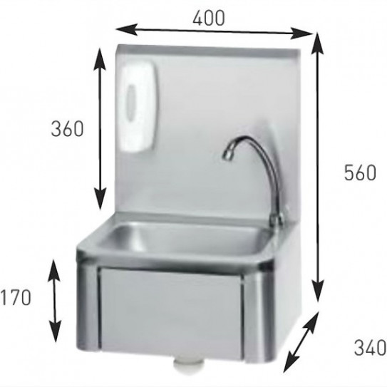 Dimensions : lave-mains inox à commande fémorale grand dosseret LMD