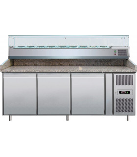 Refrigerated pizza counter 3 doors Top granite + Ingrédients display - PZ3600TN-VRX380 L2G