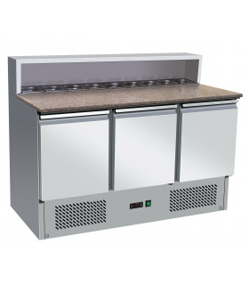 Table préparation sandwichs et pizzas dessus granit + emplacement bacs gastro GN1/6