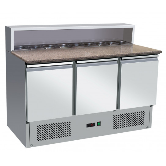 Table préparation sandwichs et pizzas dessus granit + emplacement bacs gastro GN1/6