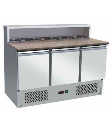 Table pizzaloio préparation sandwichs et pizzas dessus granit + emplacement bacs gastro GN1/6 Table pizzaloio préparation sandwichs et pizzas dessus granit + emplacement bacs gastro GN1/6