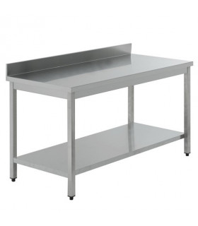 Table inox adossée AISI 441 avec 1 sous tablette - L(600 à 2400) x P700 x H850 mm