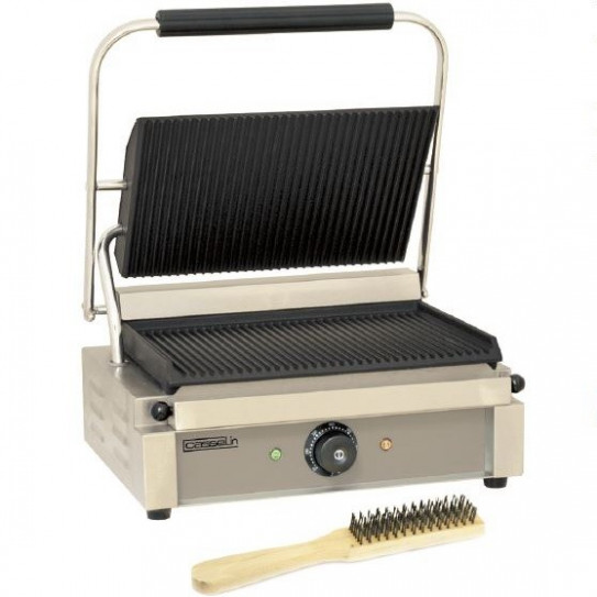 Grill Panini professionnel plaques rainurées + Brosse fournie - 230 V  2,2 kW - Casselin CGPRR